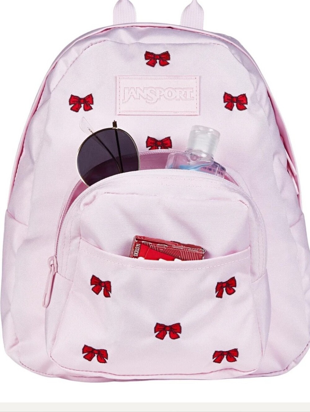 NWT JanSport Half Pint FX Mini Backpack viral Embroidered Bows BEGONIA PINK - Picture 2 of 9